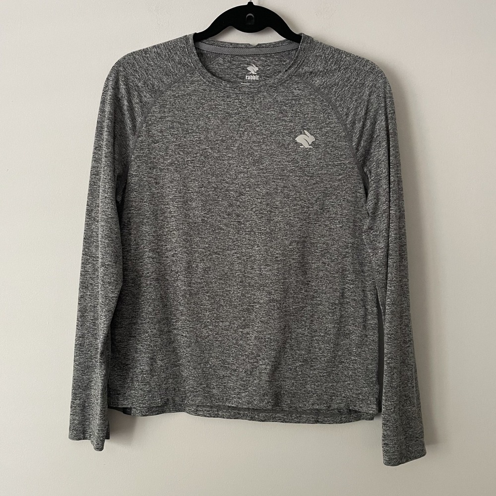 Rabbit Running Womens Long Sleeve Shirt Heather Gray Size S Stretch Active Gym